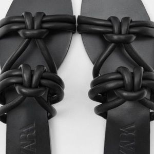 Zara black tube leather flat sandals